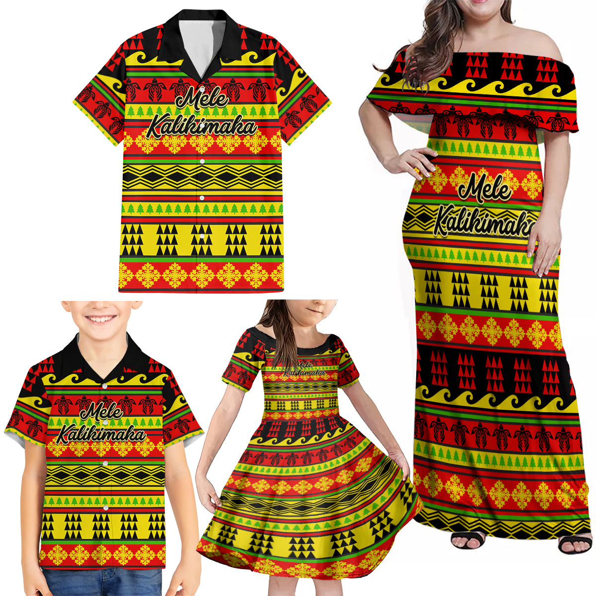 Custom Hawaii Christmas Family Matching Off Shoulder Maxi Dress and Hawaiian Shirt Hawaiian Quilt Pattern Reggae Version LT01 - Polynesian Pride