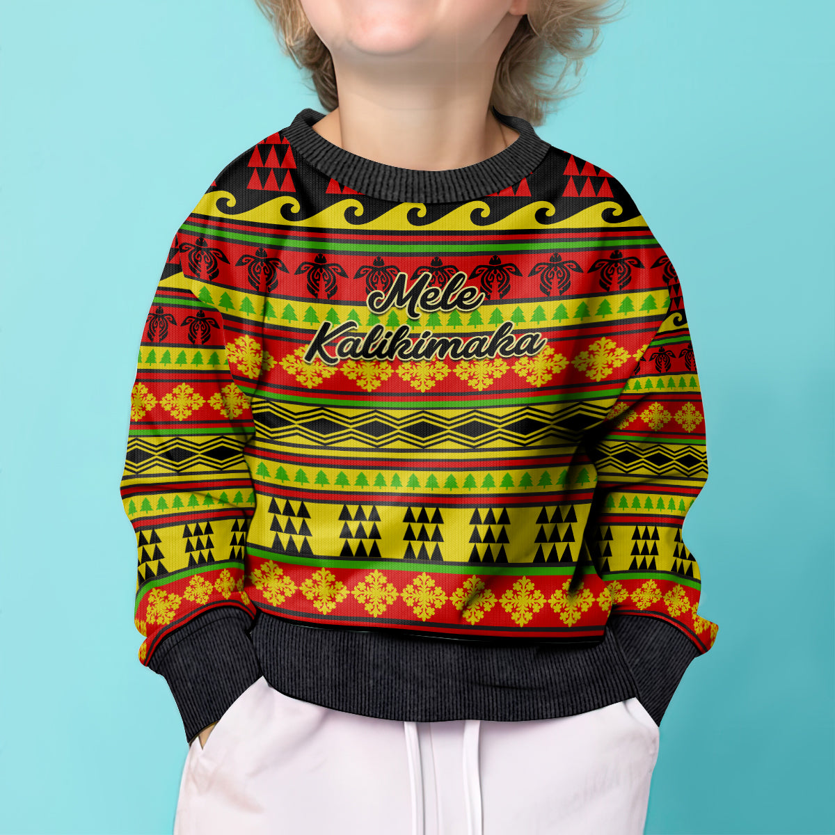 Personalised Hawaii Christmas Kid Ugly Christmas Sweater Hawaiian Quilt Pattern Reggae Version LT01 - Polynesian Pride