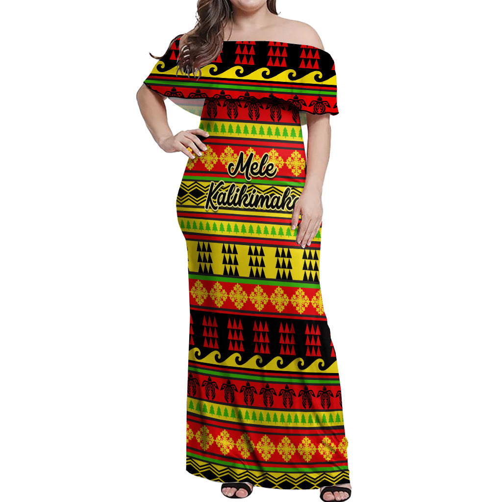 Custom Hawaii Christmas Off Shoulder Maxi Dress Hawaiian Quilt Pattern Reggae Version LT01 Women Art - Polynesian Pride