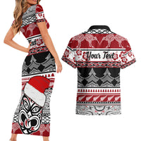 Custom New Zealand Christmas Couples Matching Short Sleeve Bodycon Dress and Hawaiian Shirt Maori Meri Kirihimete Moko LT01 - Polynesian Pride