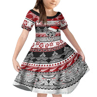 Custom New Zealand Christmas Family Matching Mermaid Dress and Hawaiian Shirt Maori Meri Kirihimete Moko LT01 Daughter's Dress Red - Polynesian Pride