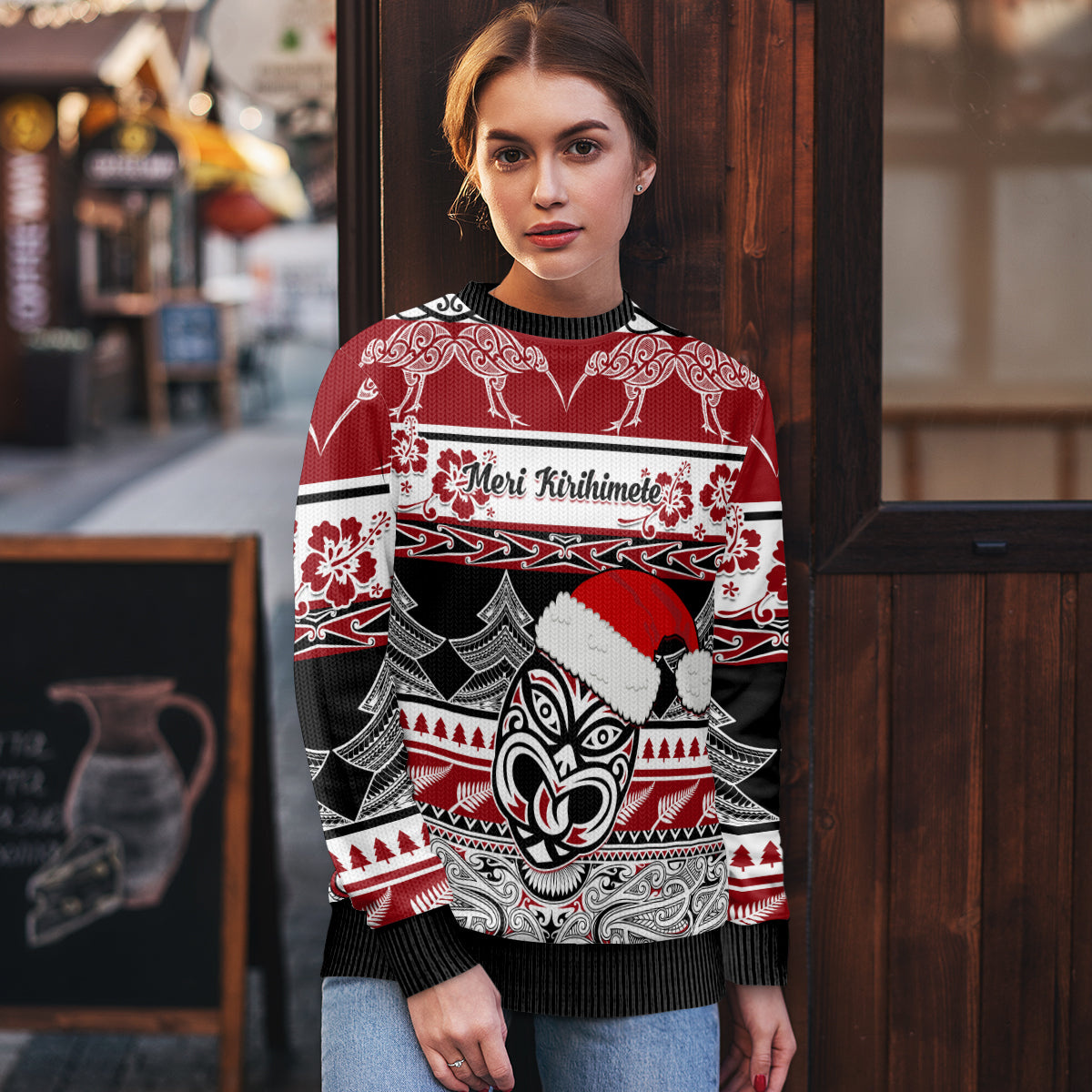 Personalised New Zealand Christmas Ugly Christmas Sweater Maori Meri Kirihimete Moko LT01 - Polynesian Pride