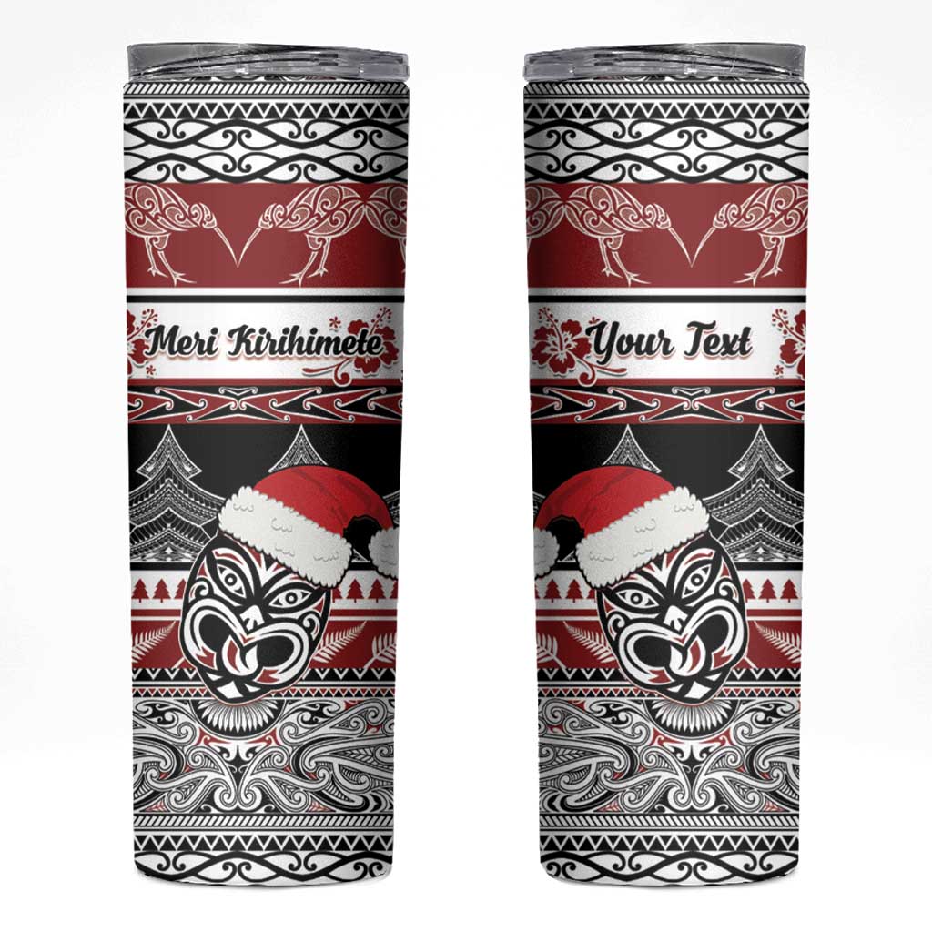 Custom New Zealand Christmas Skinny Tumbler Maori Meri Kirihimete Moko LT01 Red - Polynesian Pride