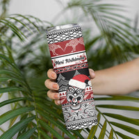 Custom New Zealand Christmas Skinny Tumbler Maori Meri Kirihimete Moko LT01 - Polynesian Pride