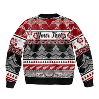 Custom New Zealand Christmas Sleeve Zip Bomber Jacket Maori Meri Kirihimete Moko LT01 - Polynesian Pride
