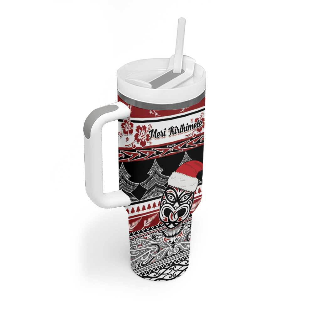 Custom New Zealand Christmas Tumbler With Handle Maori Meri Kirihimete Moko LT01 - Polynesian Pride