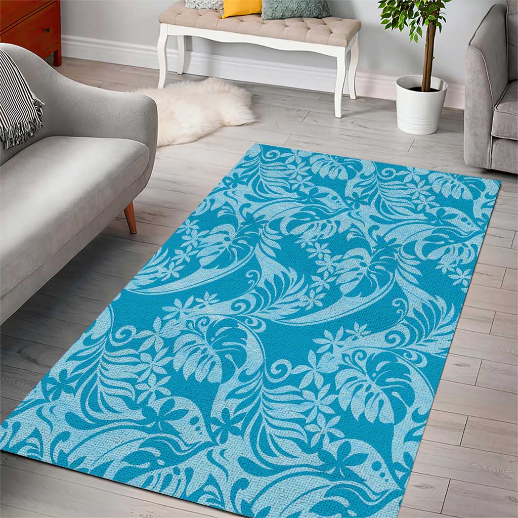 Tahiti Ninamu Tiare Floral Area Rug Monstera Palm Tropical Leaves - Polynesian Pride