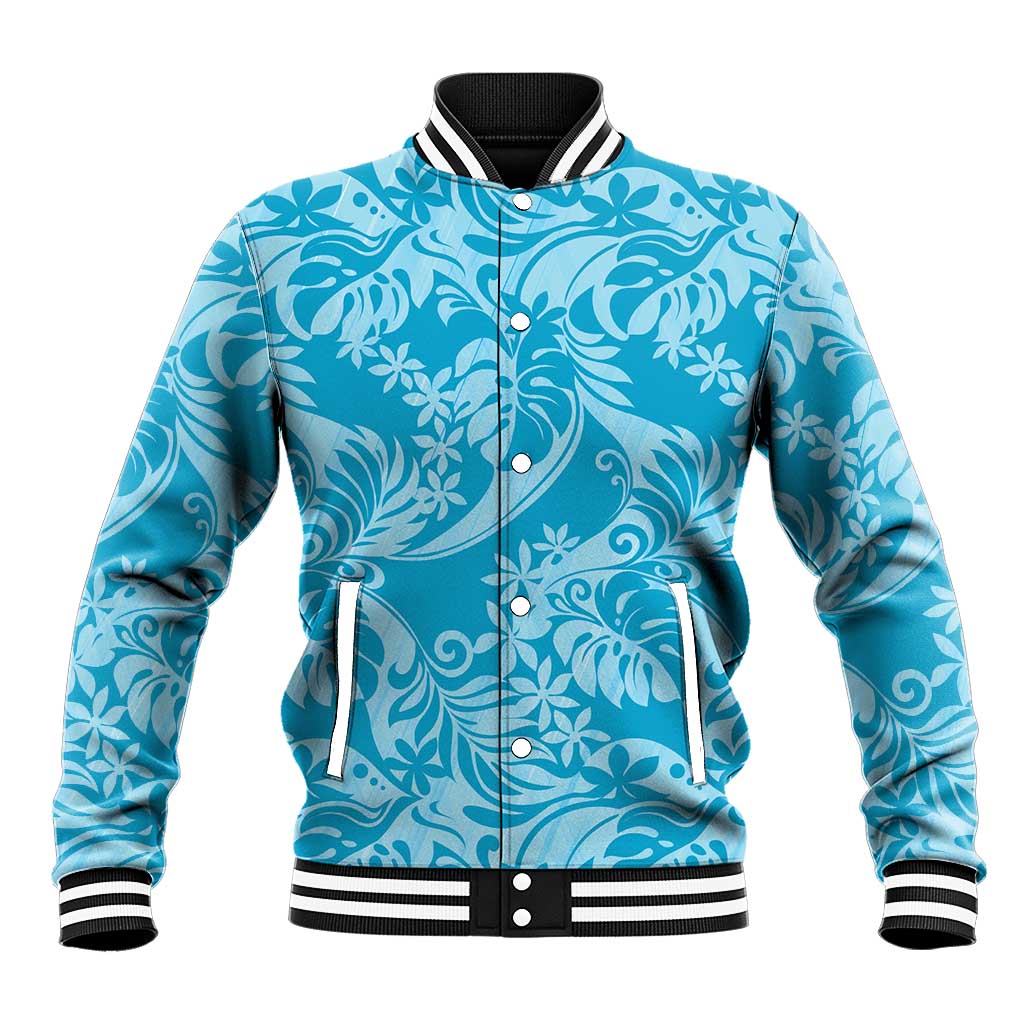 Tahiti Ninamu Tiare Floral Baseball Jacket Monstera Palm Tropical Leaves - Polynesian Pride