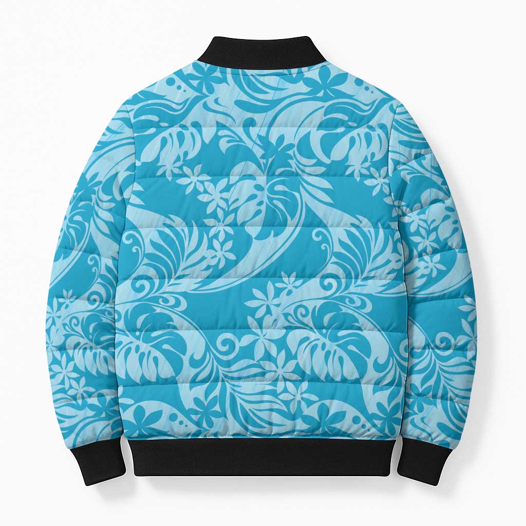 Tahiti Ninamu Tiare Floral Bomber Puffer Jacket Monstera Palm Tropical Leaves - Polynesian Pride