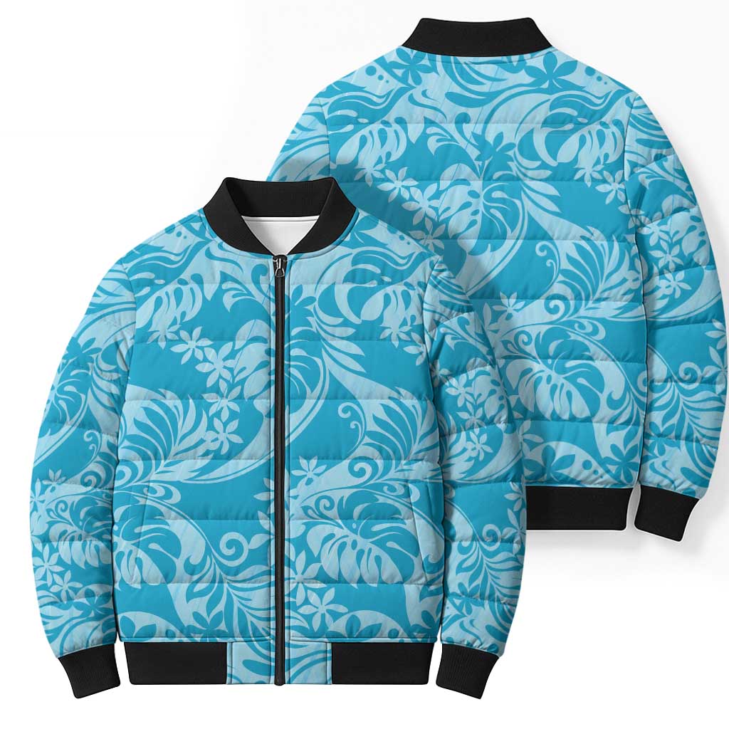 Tahiti Ninamu Tiare Floral Bomber Puffer Jacket Monstera Palm Tropical Leaves - Polynesian Pride