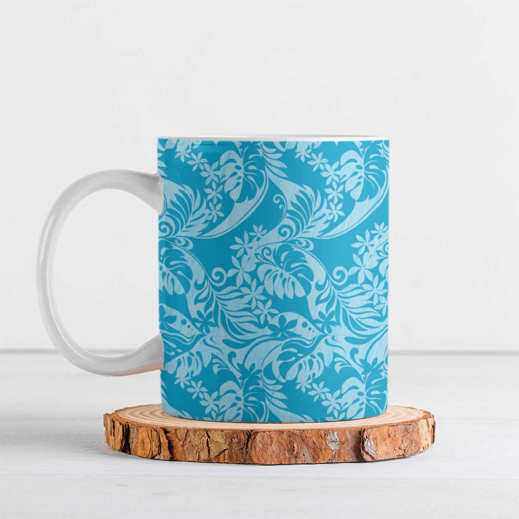 Tahiti Ninamu Tiare Floral Ceramic Mug Monstera Palm Tropical Leaves - Polynesian Pride