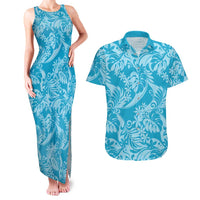 Tahiti Ninamu Tiare Floral Couples Matching Tank Maxi Dress and Hawaiian Shirt Monstera Palm Tropical Leaves - Polynesian Pride