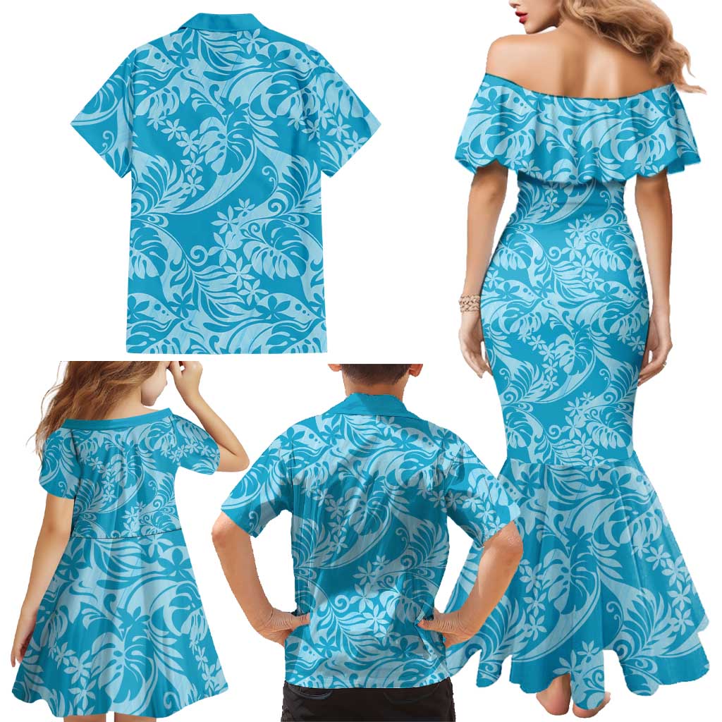 Tahiti Ninamu Tiare Floral Family Matching Mermaid Dress and Hawaiian Shirt Monstera Palm Tropical Leaves LT01 - Polynesian Pride