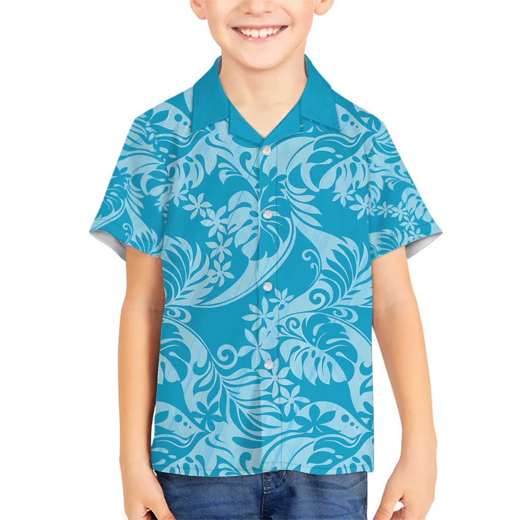 Tahiti Ninamu Tiare Floral Family Matching Off Shoulder Maxi Dress and Hawaiian Shirt Monstera Palm Tropical Leaves - Polynesian Pride