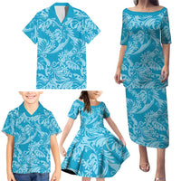 Tahiti Ninamu Tiare Floral Family Matching Puletasi and Hawaiian Shirt Monstera Palm Tropical Leaves LT01 - Polynesian Pride