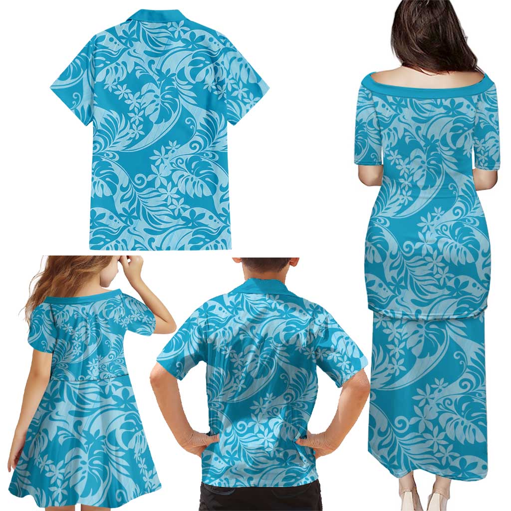 Tahiti Ninamu Tiare Floral Family Matching Puletasi and Hawaiian Shirt Monstera Palm Tropical Leaves LT01 - Polynesian Pride