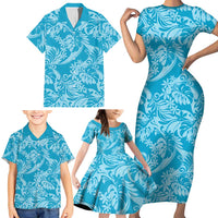 Tahiti Ninamu Tiare Floral Family Matching Short Sleeve Bodycon Dress and Hawaiian Shirt Monstera Palm Tropical Leaves LT01 - Polynesian Pride