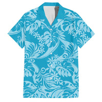 Tahiti Ninamu Tiare Floral Family Matching Short Sleeve Bodycon Dress and Hawaiian Shirt Monstera Palm Tropical Leaves LT01 Dad's Shirt - Short Sleeve Blue - Polynesian Pride