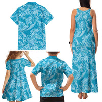 Tahiti Ninamu Tiare Floral Family Matching Tank Maxi Dress and Hawaiian Shirt Monstera Palm Tropical Leaves LT01 - Polynesian Pride