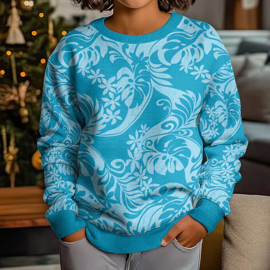 Tahiti Ninamu Tiare Floral Kid Ugly Christmas Sweater Monstera Palm Tropical Leaves - Polynesian Pride