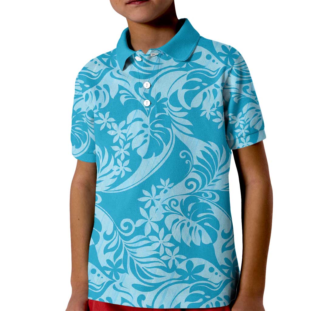 Tahiti Ninamu Tiare Floral Kid Polo Shirt Monstera Palm Tropical Leaves - Polynesian Pride