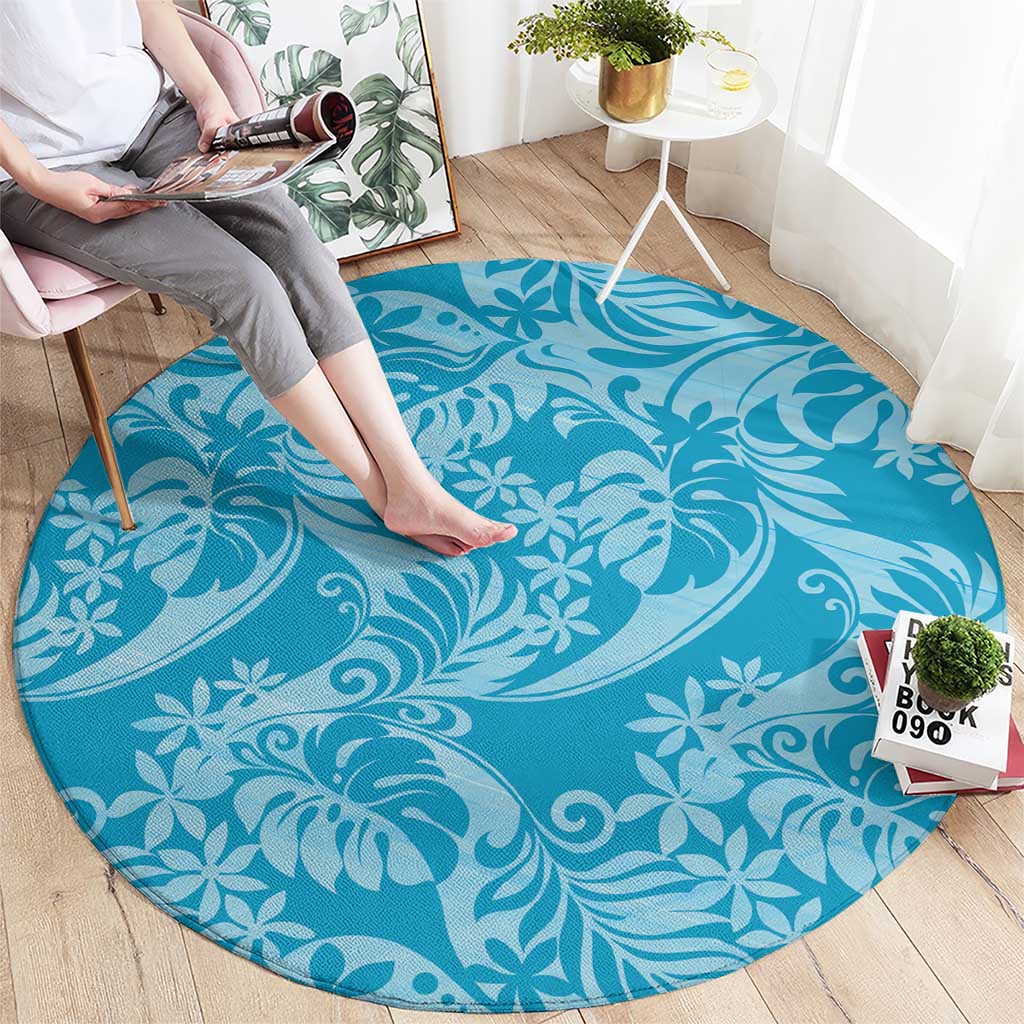 Tahiti Ninamu Tiare Floral Round Carpet Monstera Palm Tropical Leaves - Polynesian Pride