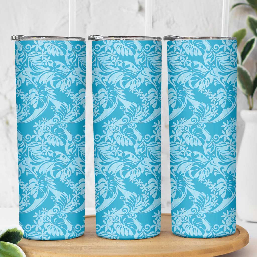 Tahiti Ninamu Tiare Floral Skinny Tumbler Monstera Palm Tropical Leaves - Polynesian Pride