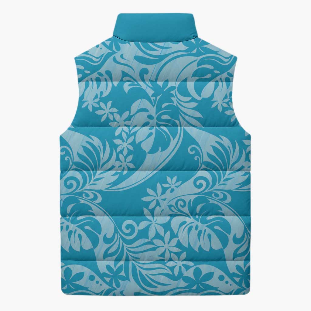 Tahiti Ninamu Tiare Floral Sleeveless Puffer Jacket Monstera Palm Tropical Leaves - Polynesian Pride