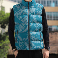 Tahiti Ninamu Tiare Floral Sleeveless Puffer Jacket Monstera Palm Tropical Leaves - Polynesian Pride