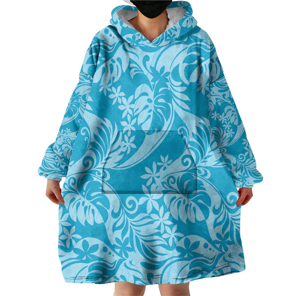 Tahiti Ninamu Tiare Floral Wearable Blanket Hoodie Monstera Palm Tropical Leaves - Polynesian Pride