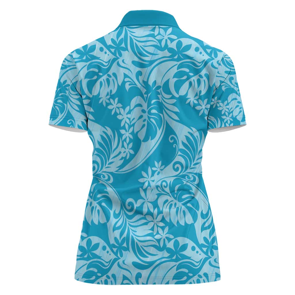 Tahiti Ninamu Tiare Floral Women Polo Shirt Monstera Palm Tropical Leaves - Polynesian Pride