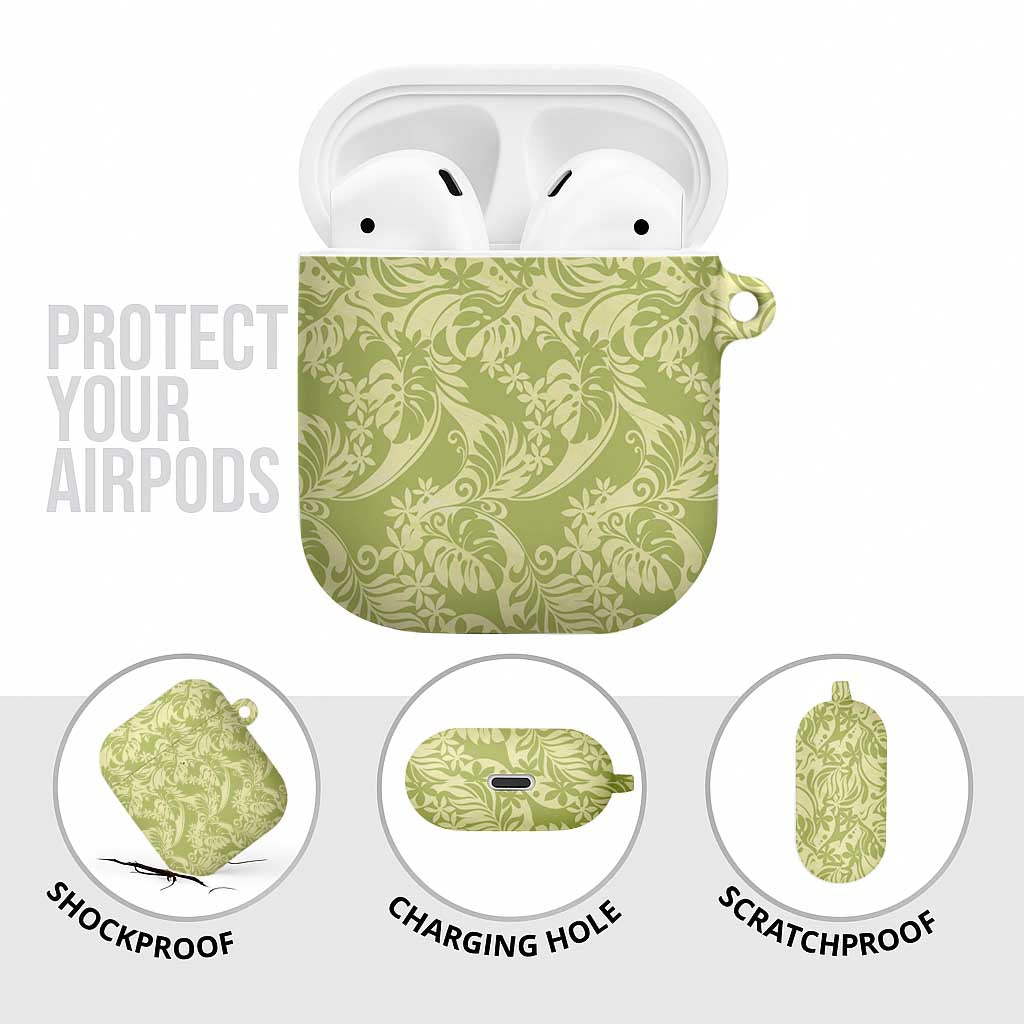 Tahiti Olive Tiare Floral AirPods Case Monstera Palm Tropical Leaves - Polynesian Pride