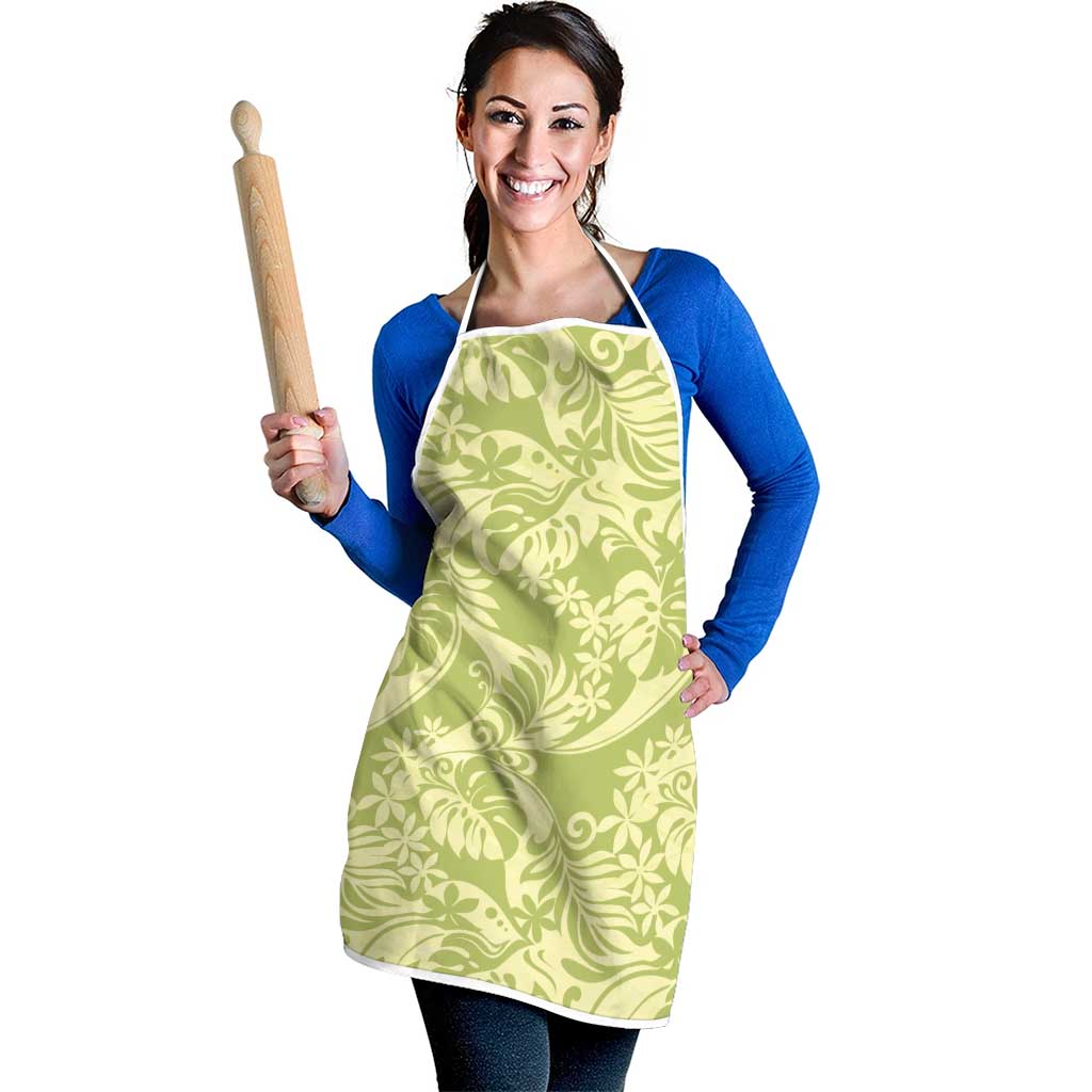 Tahiti Olive Tiare Floral Apron Monstera Palm Tropical Leaves - Polynesian Pride