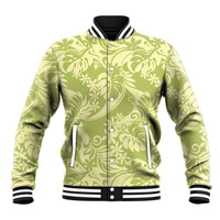 Tahiti Olive Tiare Floral Baseball Jacket Monstera Palm Tropical Leaves - Polynesian Pride
