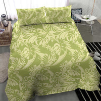 Tahiti Olive Tiare Floral Bedding Set Monstera Palm Tropical Leaves - Polynesian Pride