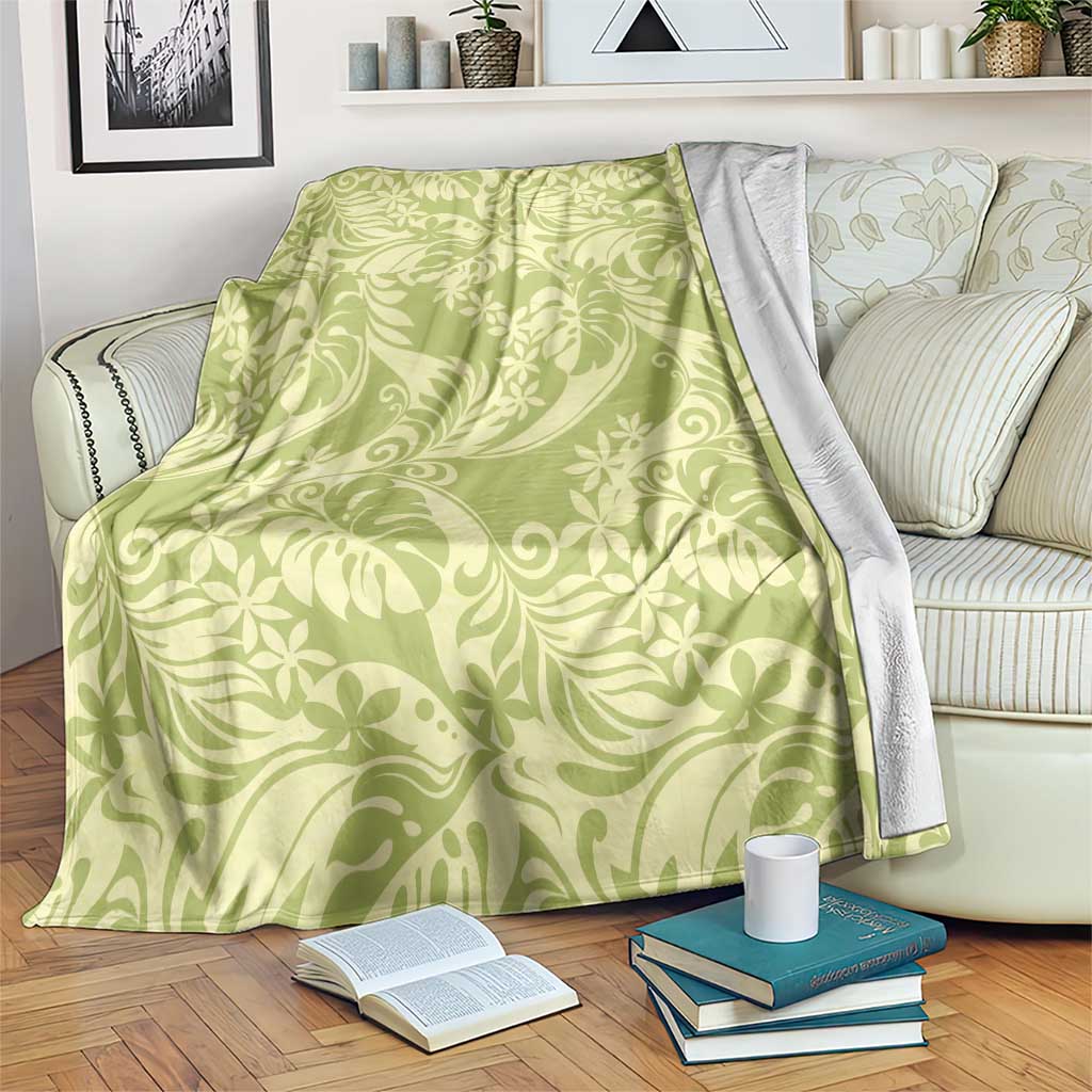 Tahiti Olive Tiare Floral Blanket Monstera Palm Tropical Leaves - Polynesian Pride