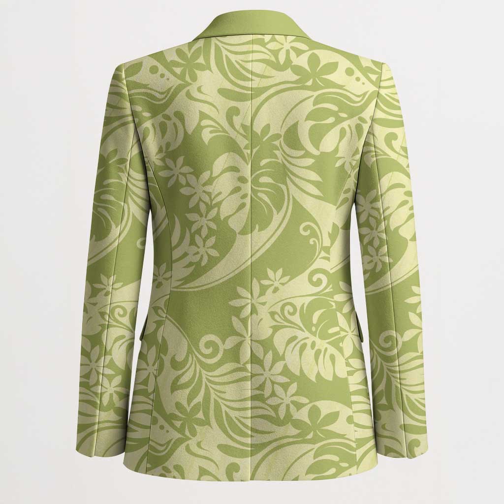 Tahiti Olive Tiare Floral Blazer Monstera Palm Tropical Leaves - Polynesian Pride