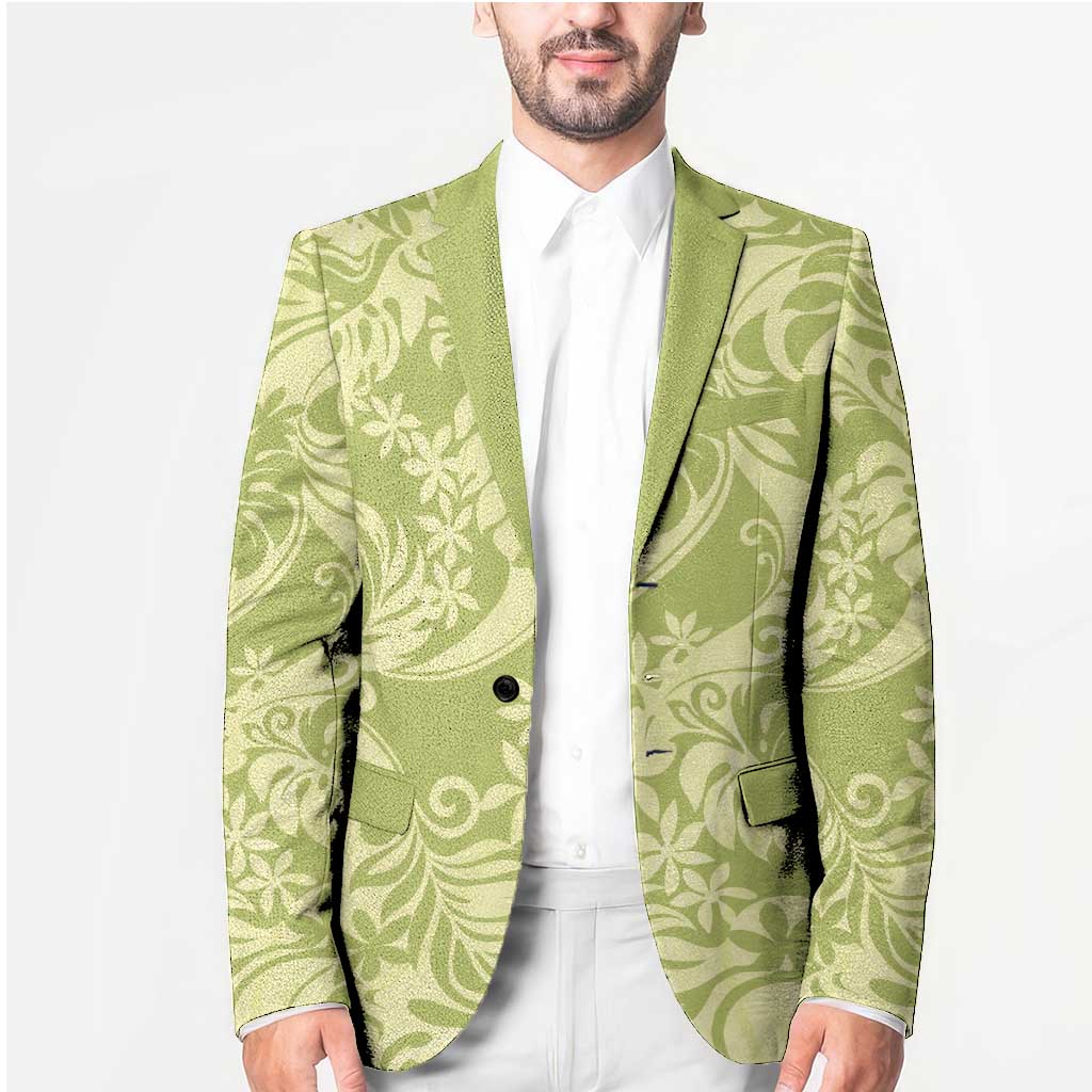 Tahiti Olive Tiare Floral Blazer Monstera Palm Tropical Leaves - Polynesian Pride