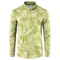 Tahiti Olive Tiare Floral Button Sweatshirt Monstera Palm Tropical Leaves - Polynesian Pride