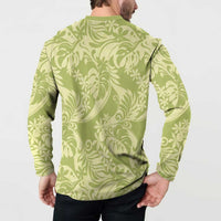 Tahiti Olive Tiare Floral Button Sweatshirt Monstera Palm Tropical Leaves - Polynesian Pride