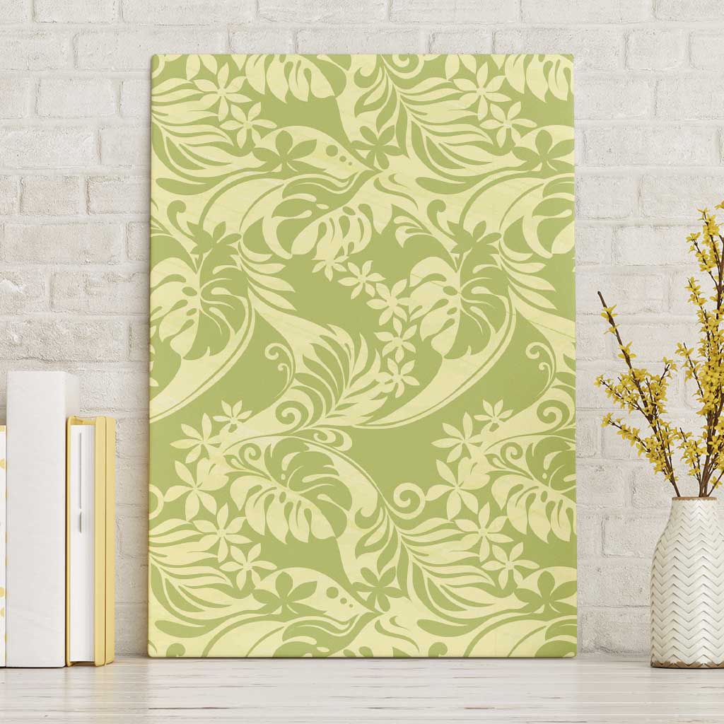 Tahiti Olive Tiare Floral Canvas Wall Art Monstera Palm Tropical Leaves - Polynesian Pride