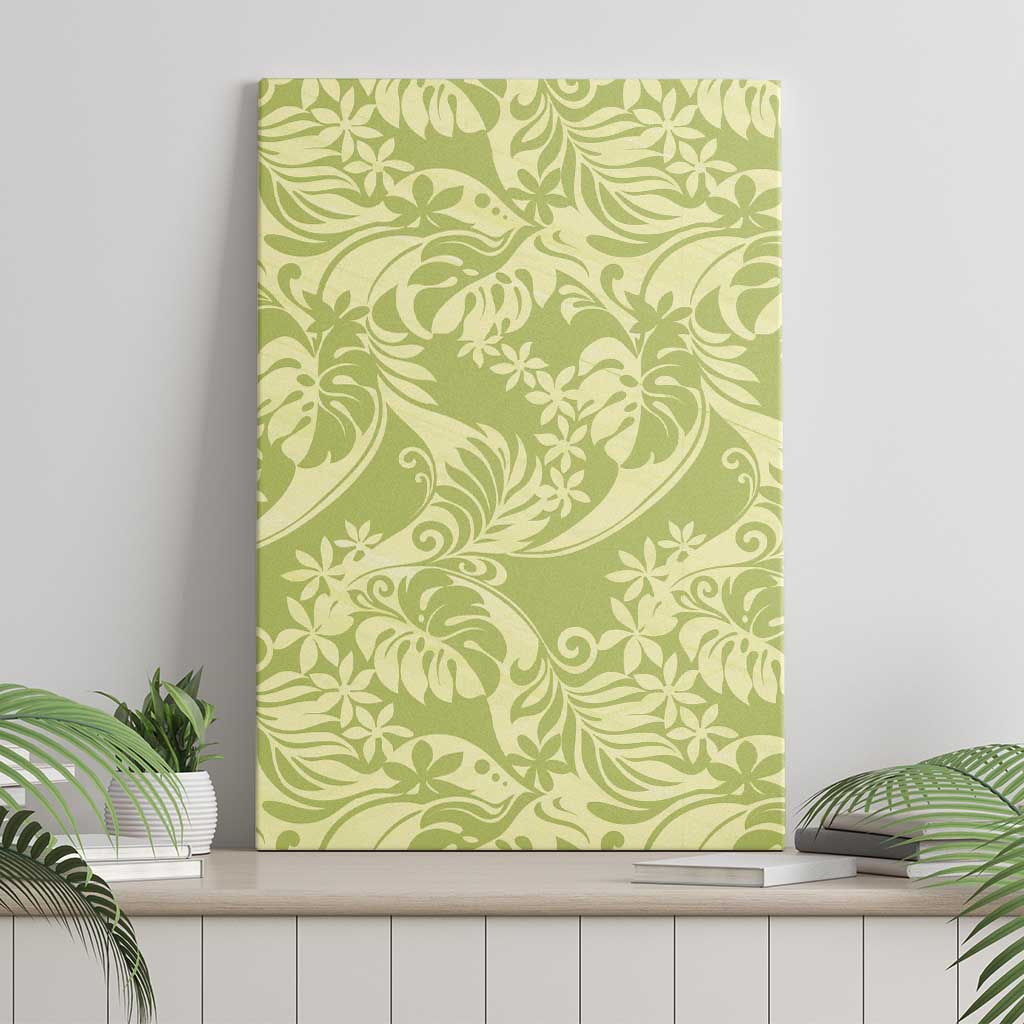 Tahiti Olive Tiare Floral Canvas Wall Art Monstera Palm Tropical Leaves - Polynesian Pride