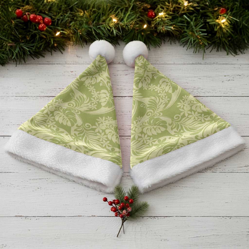 Tahiti Olive Tiare Floral Christmas Santa Hat Monstera Palm Tropical Leaves - Polynesian Pride