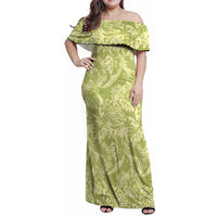 Tahiti Olive Tiare Floral Family Matching Off Shoulder Maxi Dress and Hawaiian Shirt Monstera Palm Tropical Leaves - Polynesian Pride