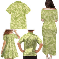 Tahiti Olive Tiare Floral Family Matching Puletasi and Hawaiian Shirt Monstera Palm Tropical Leaves LT01 - Polynesian Pride