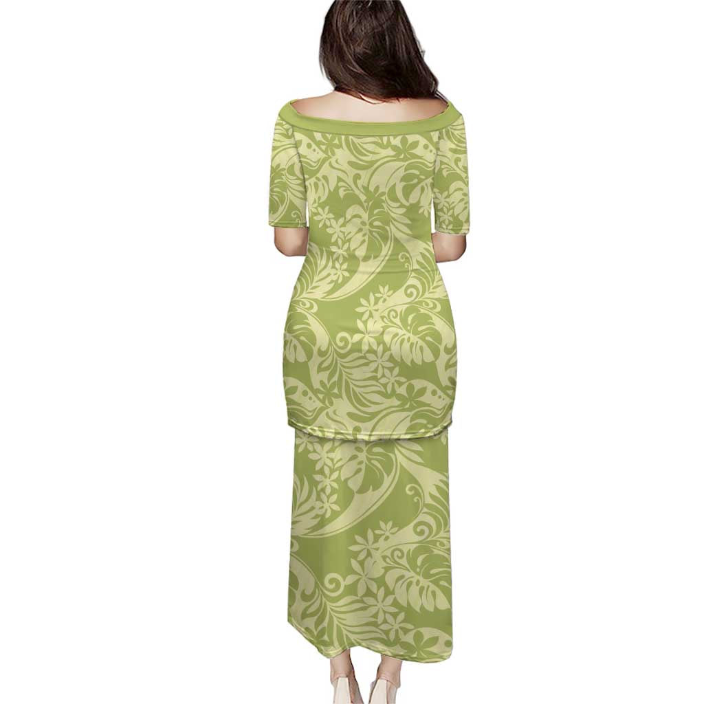 Tahiti Olive Tiare Floral Family Matching Puletasi and Hawaiian Shirt Monstera Palm Tropical Leaves LT01 - Polynesian Pride