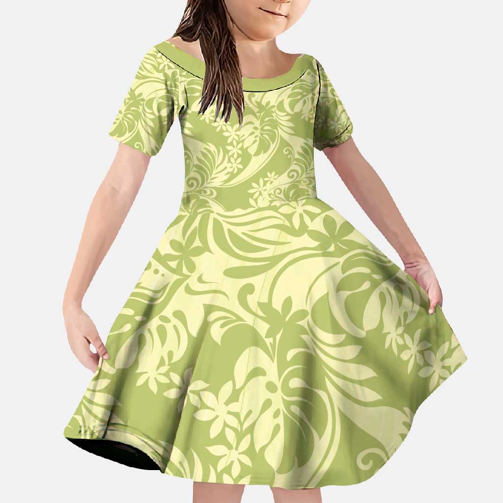 Tahiti Olive Tiare Floral Family Matching Summer Maxi Dress and Hawaiian Shirt Monstera Palm Tropical Leaves - Polynesian Pride
