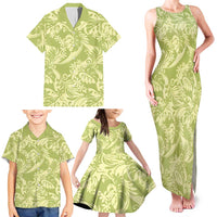 Tahiti Olive Tiare Floral Family Matching Tank Maxi Dress and Hawaiian Shirt Monstera Palm Tropical Leaves LT01 - Polynesian Pride
