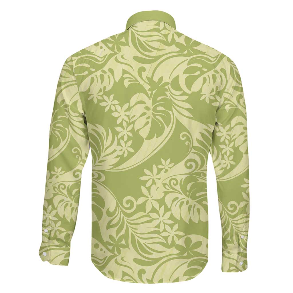 Tahiti Olive Tiare Floral Family Matching Tank Maxi Dress and Hawaiian Shirt Monstera Palm Tropical Leaves LT01 - Polynesian Pride