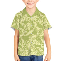 Tahiti Olive Tiare Floral Family Matching Tank Maxi Dress and Hawaiian Shirt Monstera Palm Tropical Leaves LT01 Son's Shirt Olive - Polynesian Pride